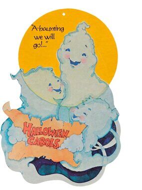 Vintage Halloween Die-Cut Cardboard Decoration Ghost Trio A Haunting We Will Go